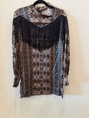 Shyanne Black Fringe Geometric Midi Dress #P172